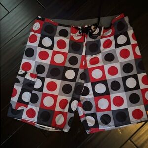 Men's Geometric Red and Black Board  Shorts